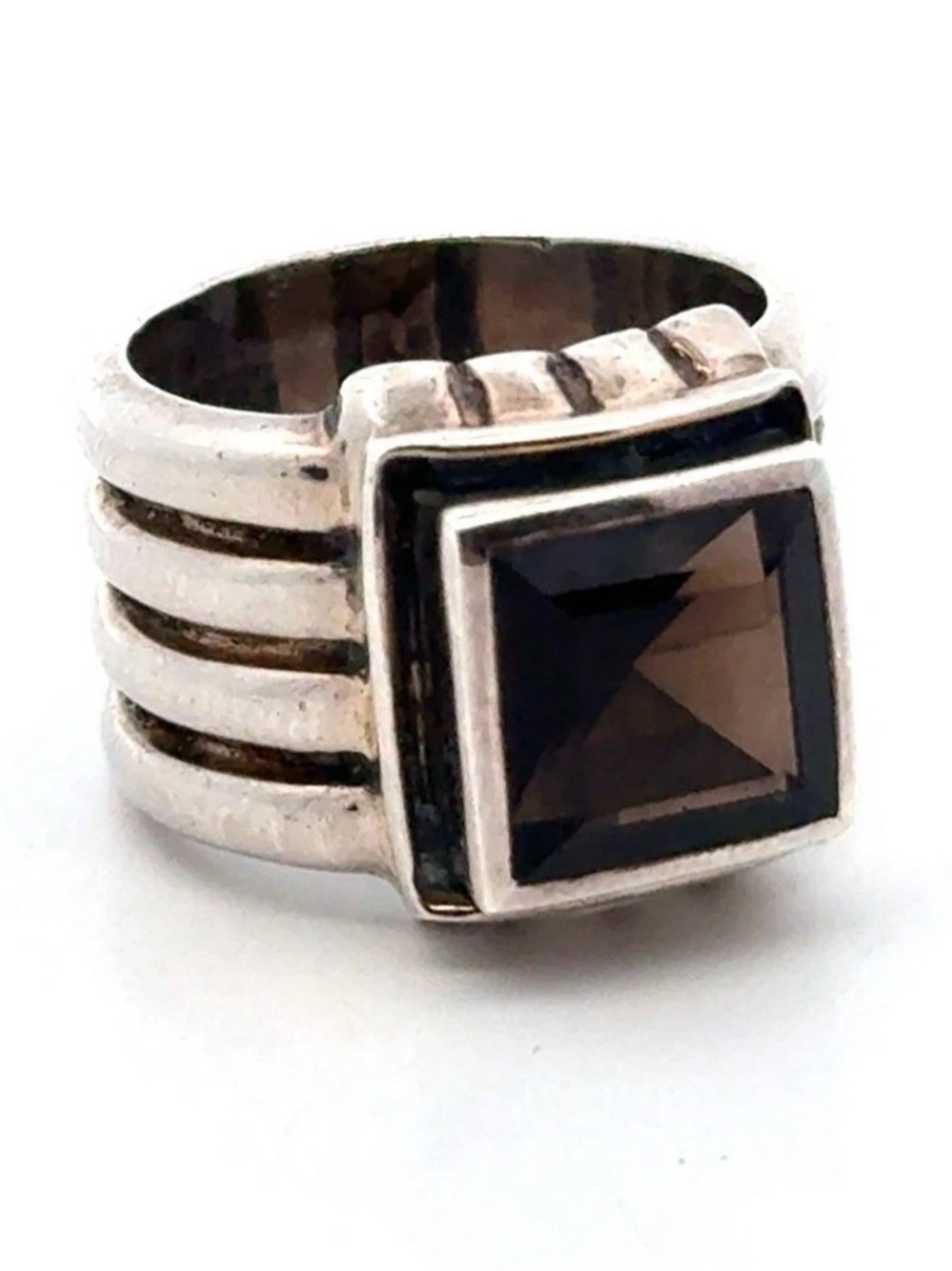 Silpada R1041 925 Sterling Silver Smoky Quartz Wide Band Ring Size7 15.7g